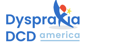 Dyspraxia DCD America with a joyful cartoon stick figure shining through the letter X part of the name. 